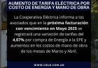 COOPERATIVA ELECTRICA LIMITADA DE RUFINO: AUMENTO TARIFA