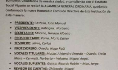 BOMBEROS: NUEVA COMISION DIRECTIVA