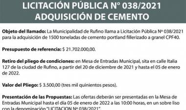 LICITACION PUBLICA 038/2021 COMPRA DE CEMENTO