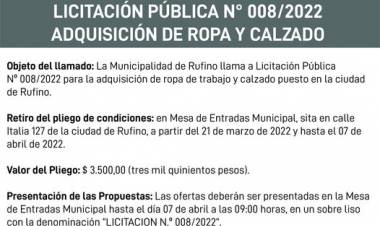 LICITACION PUBLICA 08/2022 ADQUISICION ROPA Y CALZADO