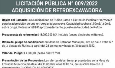 LICITACION PUBLICA 009/22 ADQUISICION RETROEXCAVADORA
