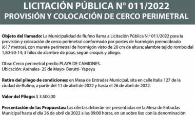 LICITACION PUBLICA N° 011/2022_ PROVISICION Y COLOCACION CERCO PERIMETRAL