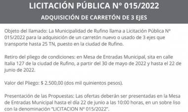LICITACION N| 015/2022  ADQUISICION CARRETON DE 3 EJES 