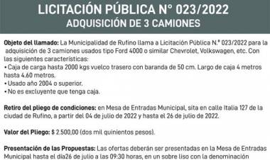 LICITACION PUBLICA N|° 023/2022 COMPRA DE 3 CAMIONES