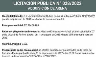 LICITACION PUBLICA N| 028/2022 ADQUISICION DE ARENA