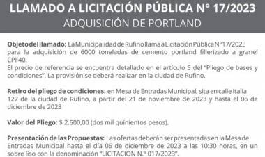 LLAMADO A LICITACION PUBLICA N° 17/2023