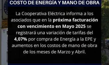 COOPERATIVA ELECTRICA LIMITADA DE RUFINO: AUMENTO DE TARIFA