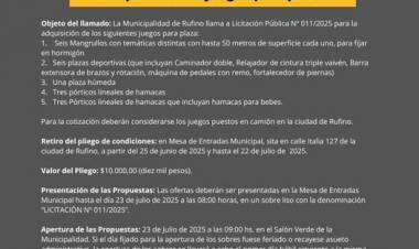 LICITACION PUBLICA N° 011 ADQUISICION DE JUEGOS PARA PLAZA