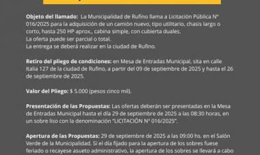 LICITACION PUBLICA N° 16/2025 COMPRA CAMION NUEVO