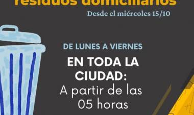 PLANTA RECICLADO RUFINO: NUEVO HORARIO RECOLECCION