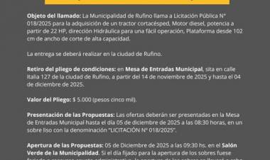 LLAMADO A LICITACION PUBLICA N° 18/2025