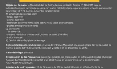 LLAMADO A LICITACION PUBLICA N° 20/2025