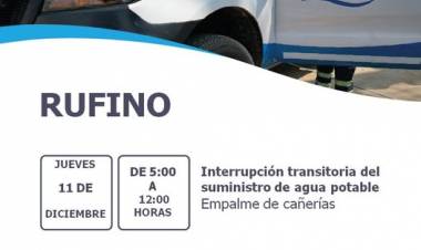 ATENCION: CORTE DE AGUA DIA 11 DE DICIEMBRE