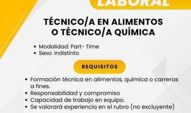 BUSQUEDA LABORAL: TECNICO EN ALIMENTOS O TECNICO BIOQUIMICO