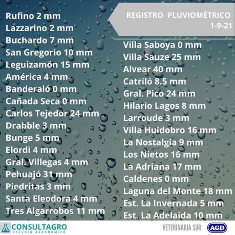 REGISTRO DE LLUVIAS EN LA ZONA