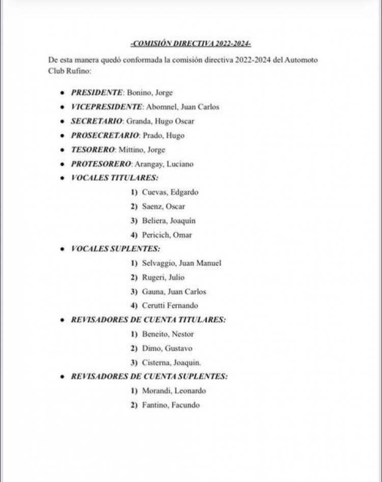 NUEVA COMISION DIRECTIVA AUTOMOTO