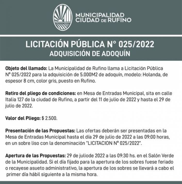 LICITACION PUBLICA N! 025/2022 ADQUISICION DE ADOQUINES