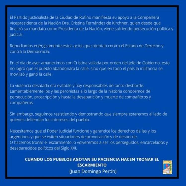 MANIFIESTO PARTIDO JUSTICIALISTA