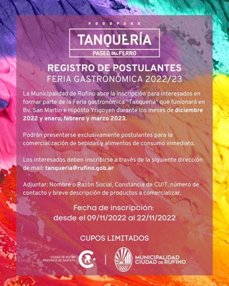 REGISTRO DE POSTULANTES PARA LA FERIA GASTRONOMICA