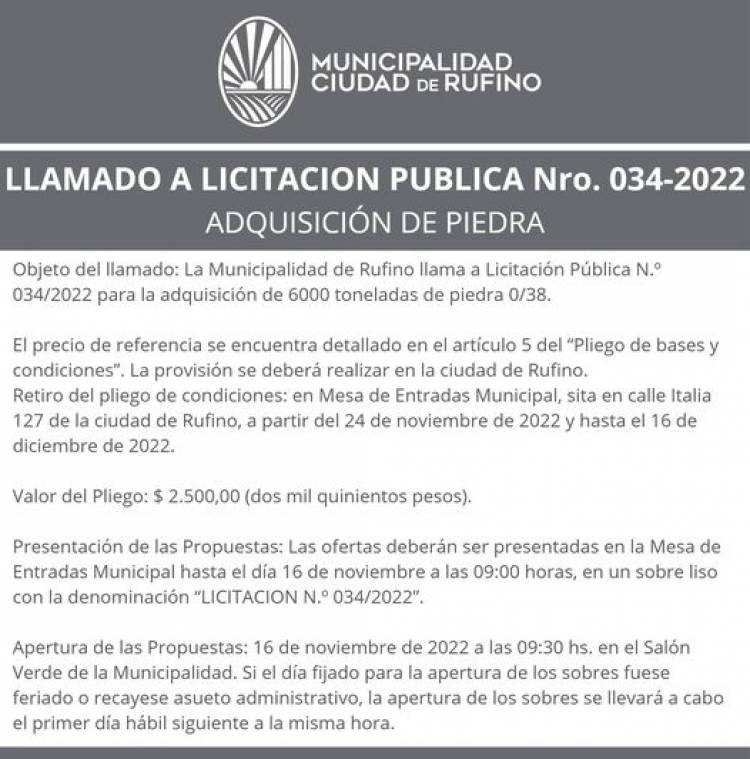 LICITACION N° 034/2022