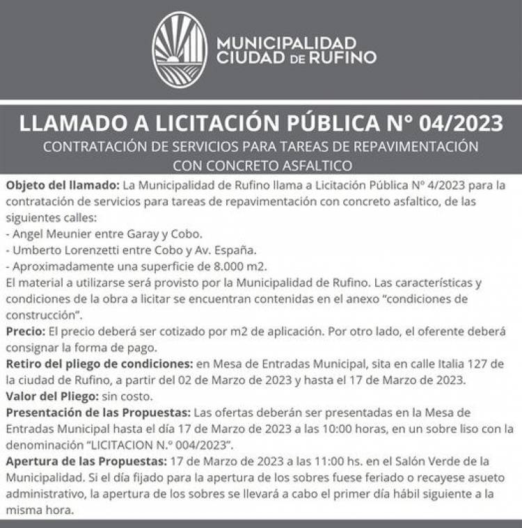 LICITACION PUBLICA N1 OO4/2023