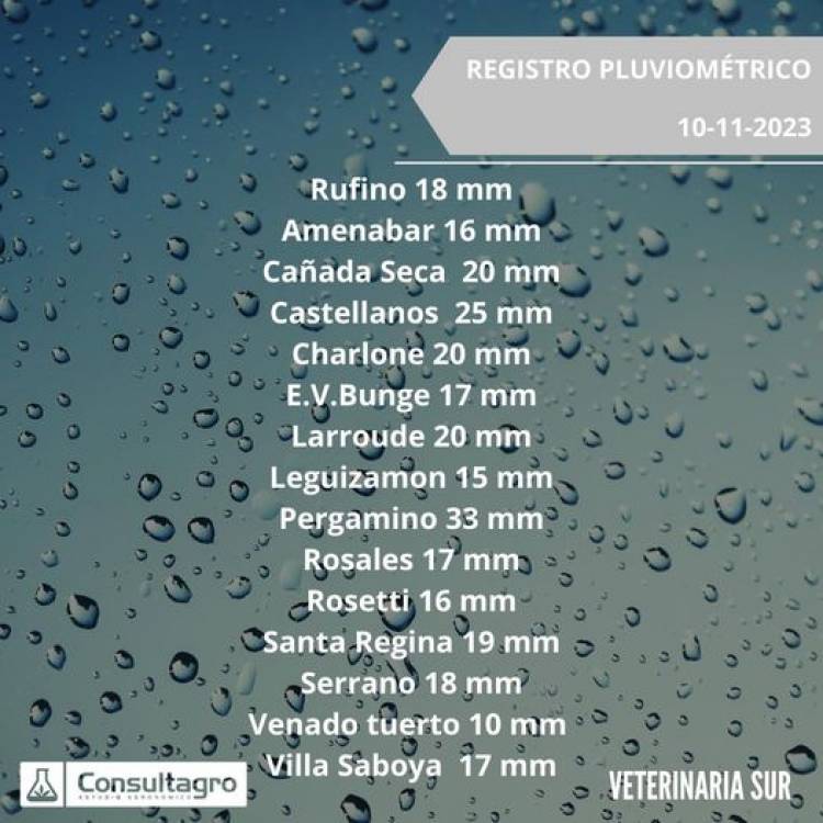 REGISTRO DE LLUVIA ZONAL DEL10/11 GENTILEZA VETERINARIA SUR