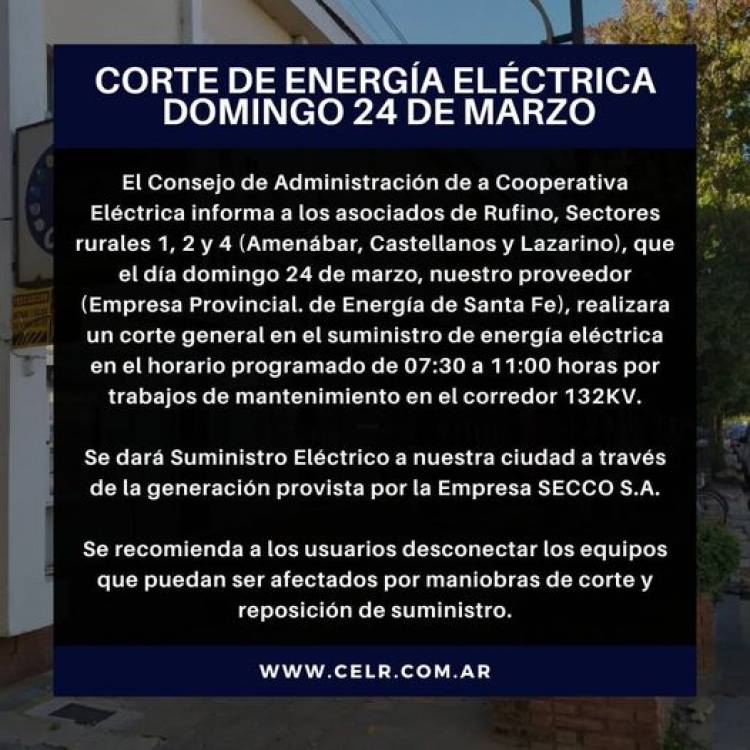 COOPERATIVA ELECTRICA LIMITADA DE RUFINO_ CORTE PROGRAMADO
