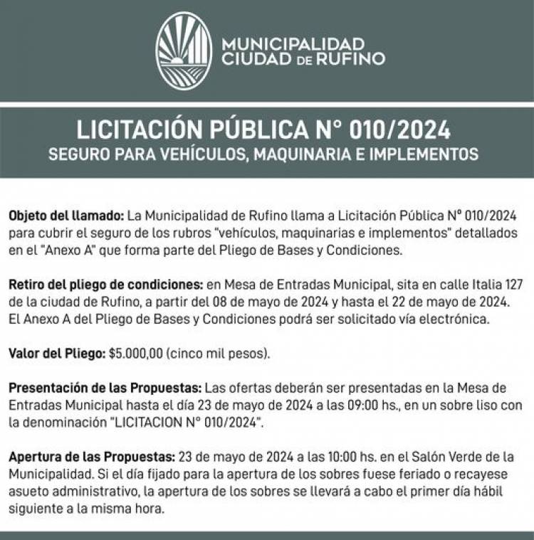 LICITACON PUBLICA N° 010/2024