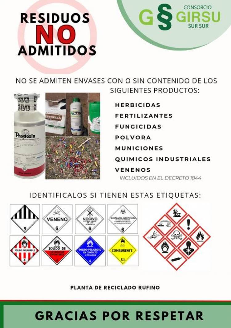 PLANTA DE RESICLADO DE RUFINO: RESIDUOS NO PERMITIDOS