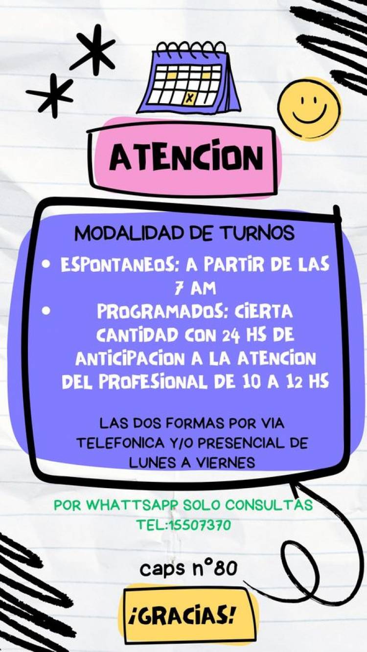 ATENCION...!!! TURNOS CAPS RUFINO N° 80