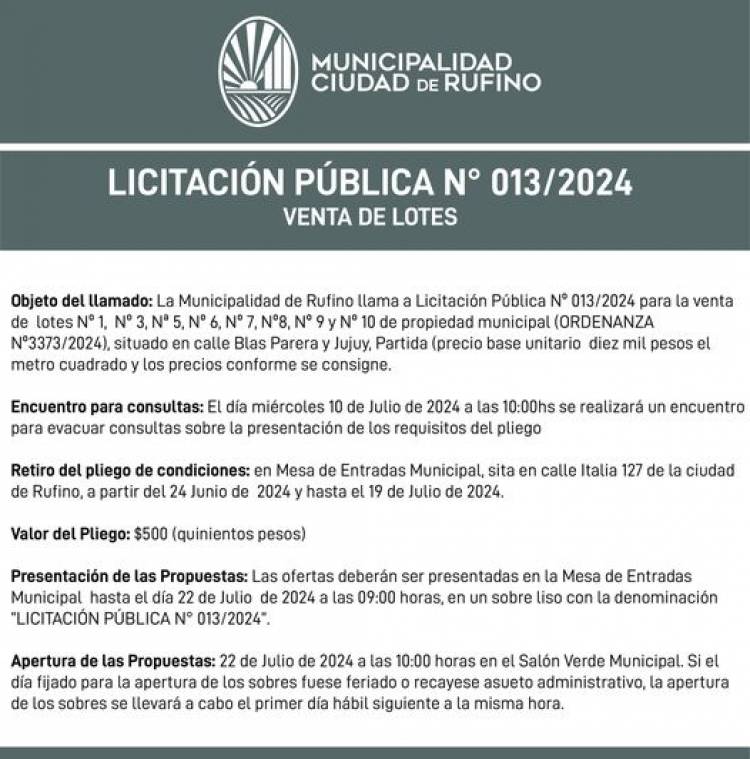 LICITACION PUBLICA N| 013/2024