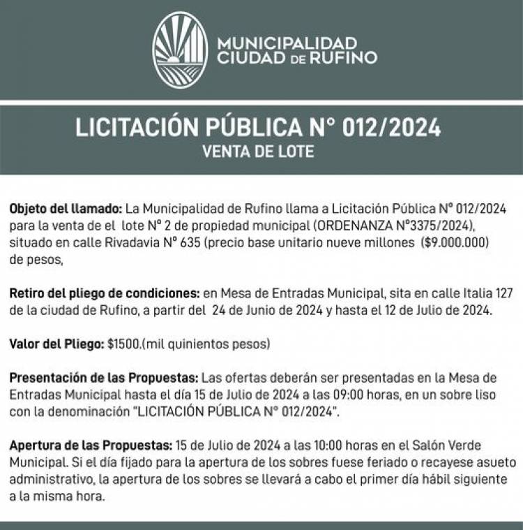 LICITACION PUBLICA N°  12/2024