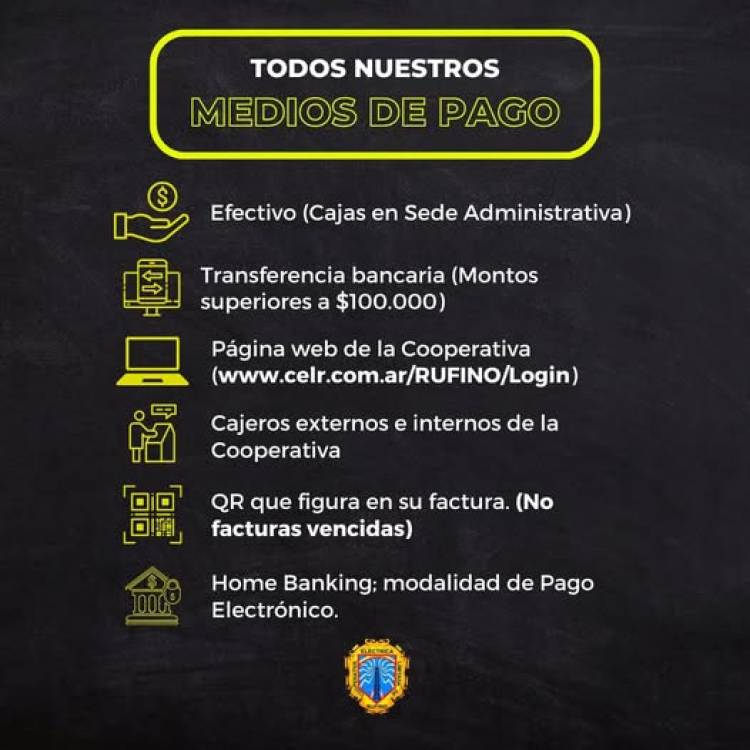 COOPERATIVA ELECTRICA LIMITADA DE RUFINO: MEDIOS DE PAGO