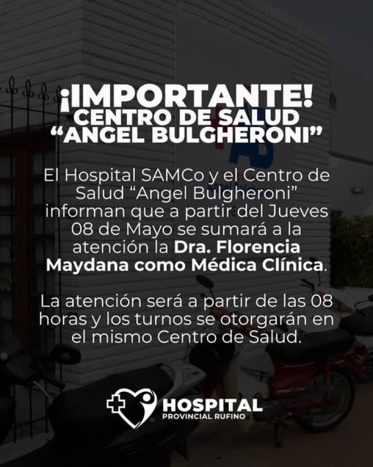 SAMCO RUFINO: MAS SERVICIOS PARA EL DISPENSARIO ANGEL BULGHERONI"
