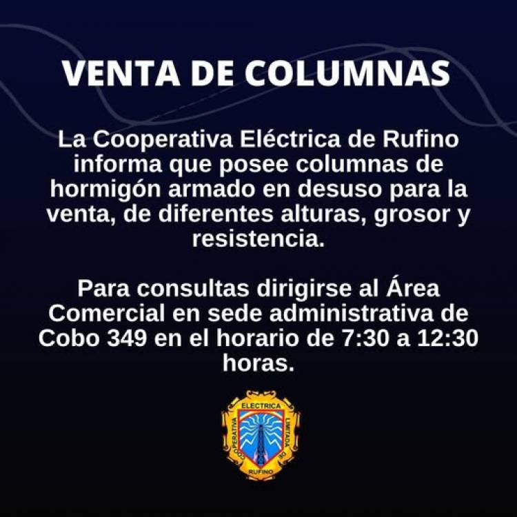 COOPERATIVA ELECTRICA LMITADA DE RUFINO: VENTA DE COLUMNAS