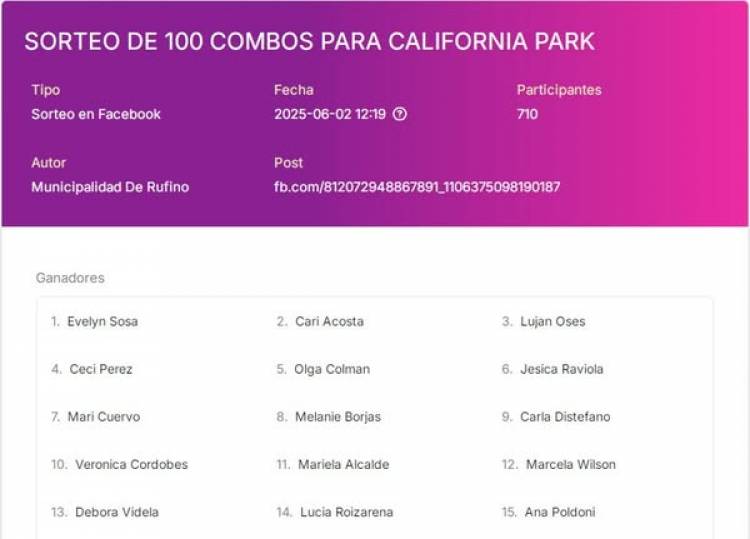 GANADORES DEL SORTEO DE LOS 100 COMBOS DE ENTRADAS PARA CALIFORNIA PARK
