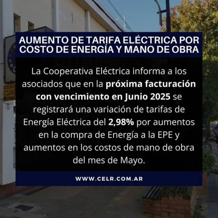 COOPERATIVA ELECTRICA LIMITADA DE RUFINO: UMENTO DE TARIFA ELECTRICA