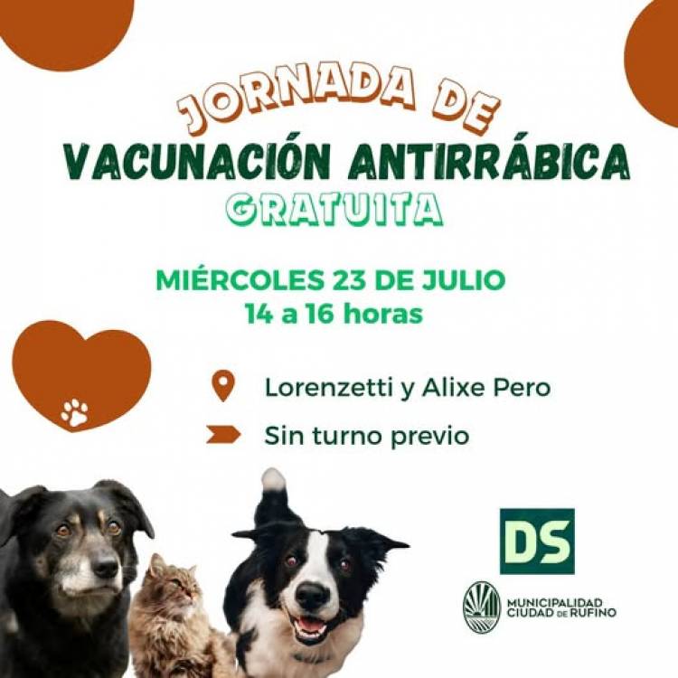 NUEVA VACUNACION ANTIRRABICA GRATUITA PARA PERROS Y GASTOS