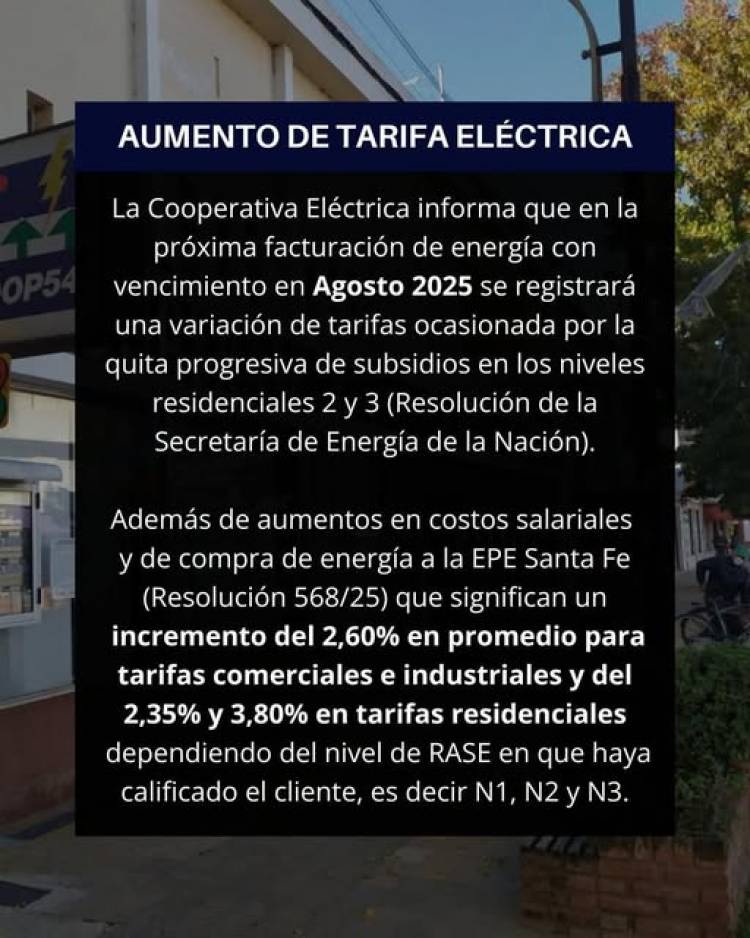CELR: AUMENTO DE LA TARIFA ELECTRICA