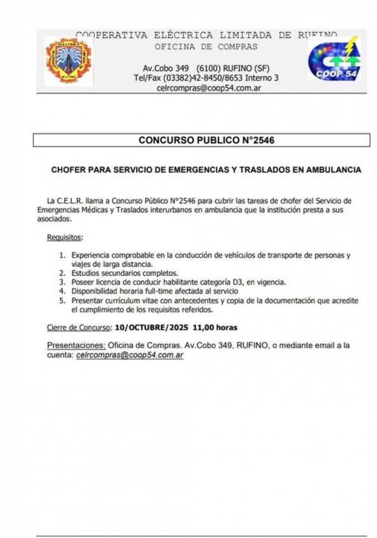 CELR: CONCURSO PUBLICO N° 2546