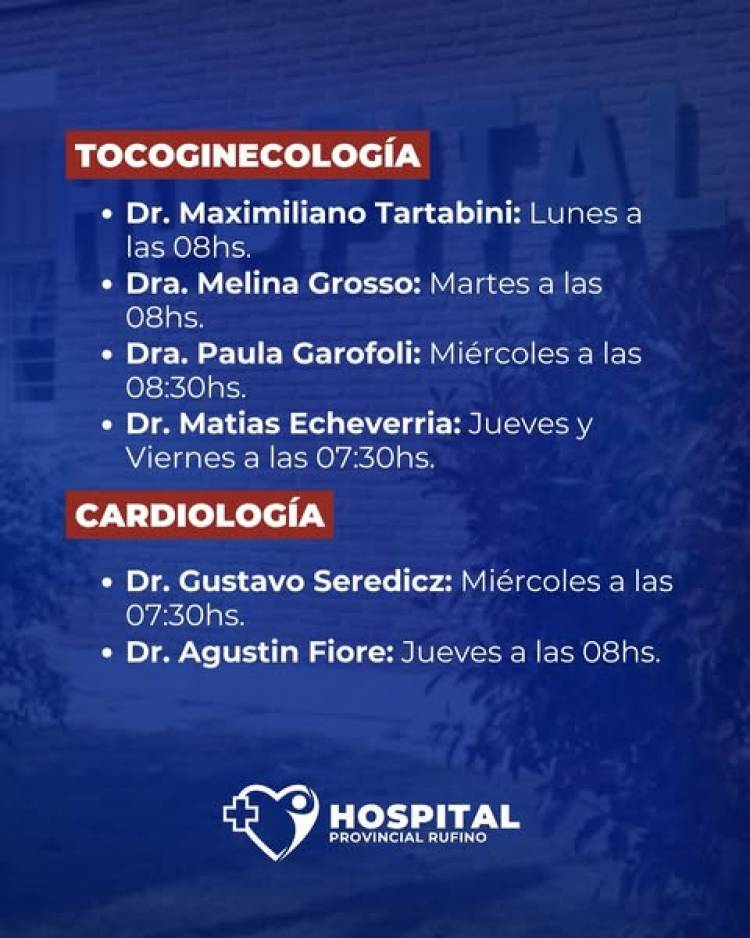 HOSPITAL RUFINO: HORARIO DE ATENCION DE NUESTROS PROFESIONALES MEDICOS