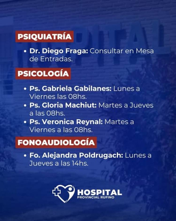 HOSPITAL RUFINO: HORARIO DE ATENCION DE NUESTROS PROFESIONALES MEDICOS