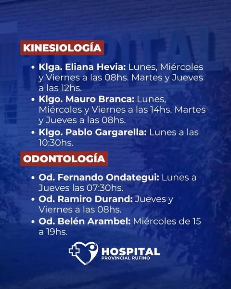 HOSPITAL RUFINO: HORARIO DE ATENCION DE NUESTROS PROFESIONALES MEDICOS