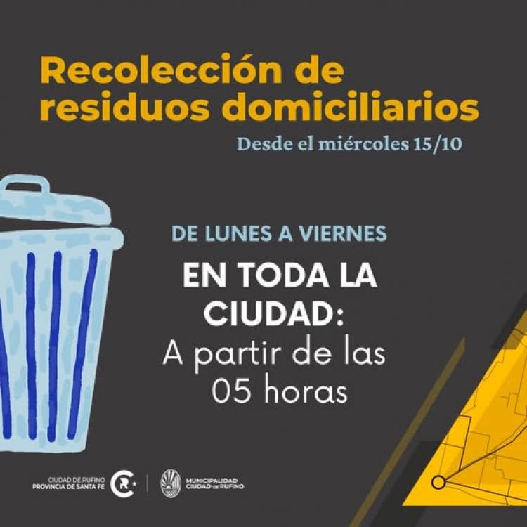 PLANTA RECICLADO RUFINO: NUEVO HORARIO RECOLECCION