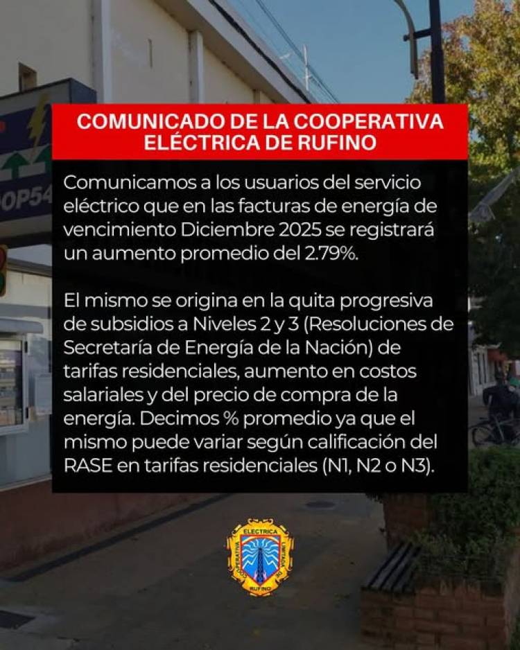 CELR: AUMENTO TARIFA MES DE DICIEMBRE