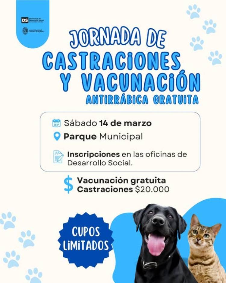 JORNADA DE CASTRACIONES Y VACUNACION ANTIRRABICA GRATUITA