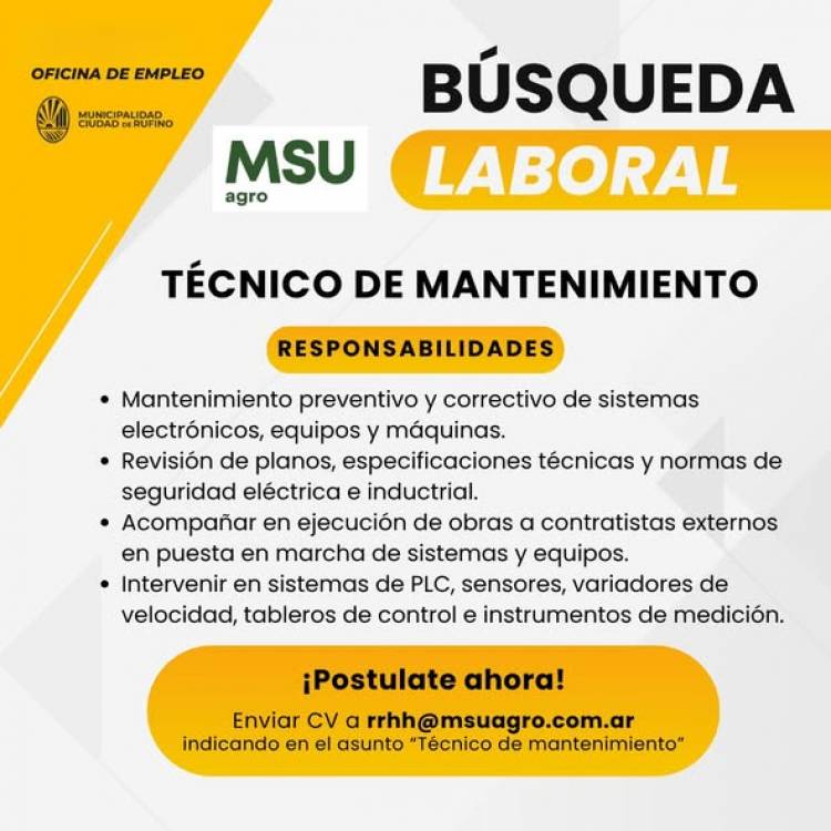 BUSQUEDA LABORAL: MSU AGRO